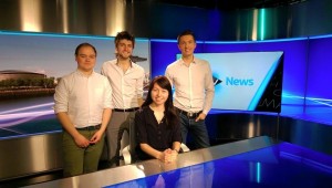 Some of the Glasgow solar PhD students (Paul Wright, Stephen Brown, Galina Motorina) broadcasting live with STV's Sean Batty during the eclipse