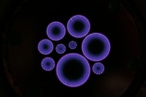 Atmospheric plasma discharges in air, using a variety of circular electrodes. Image courtesy of Hugh Potts (University of Glasgow).